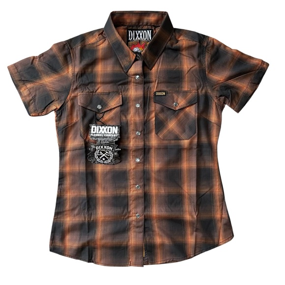 NWT Dixxon Flannel Company Orange & Black Plaid Pearl Snap Bamboo Blend Shirt - Picture 2 of 7